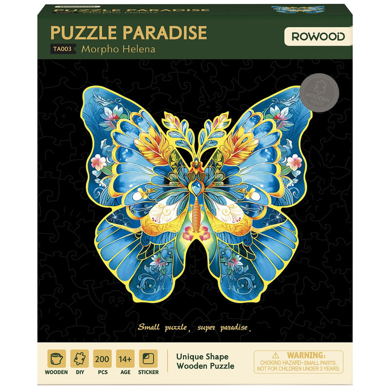 Frontside packaging Robotime colorful wooden jigsaw puzzle blue butterfly