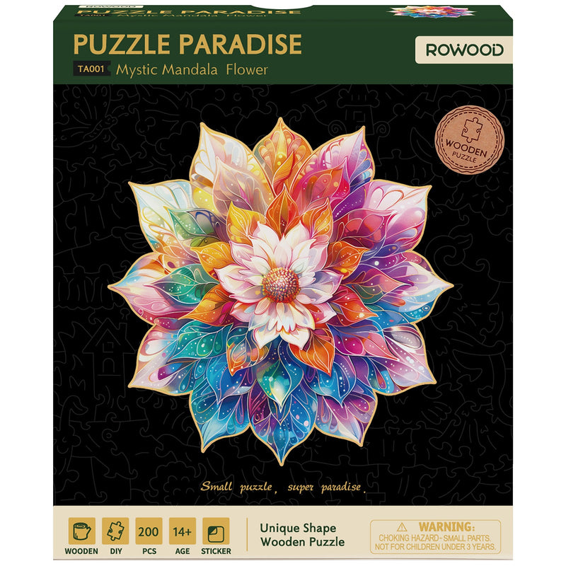 Frontside packaging Robotime colorful wooden jigsaw puzzle mandala flower